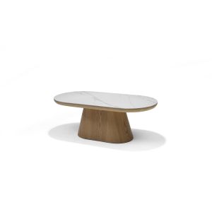 DELOS Salontafel Wit Deckstone 120x60 - Eiken naturel kolomvoet