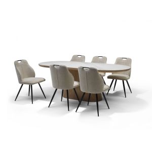DELOS Eetkamertafel Wit Deckstone 220x100 - Eiken naturel kolomvoet